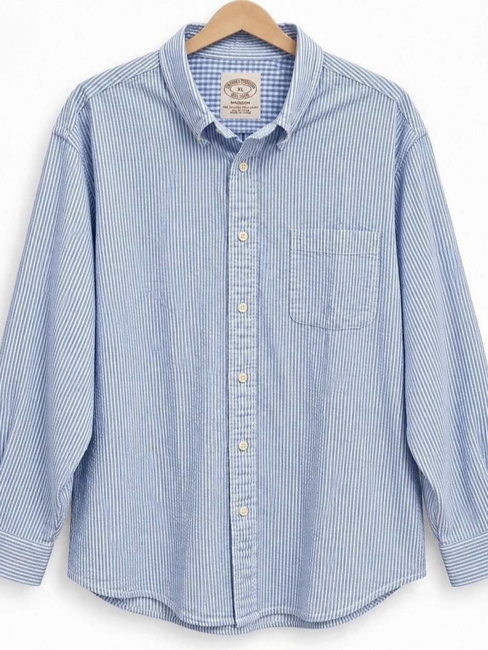 Brooks Brothers Madison Blue White Seersucker Cotton Shirt XL